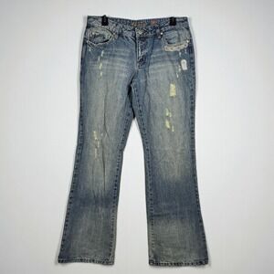Y2K‎ Younique Jeans Women Junior Size 13 Bootcut Blue Distressed Embellished